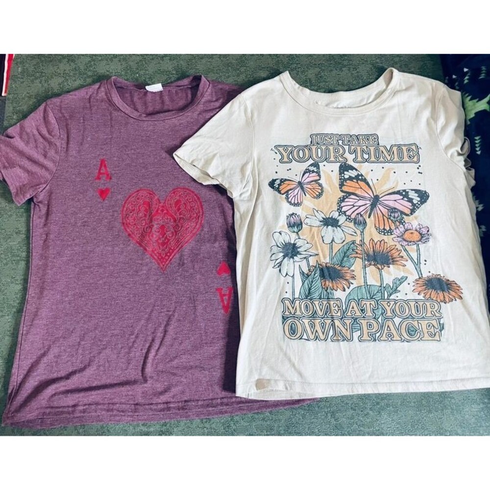 Ace of Hearts + Butterfly Graphic Tees 2 Shirt Bundle